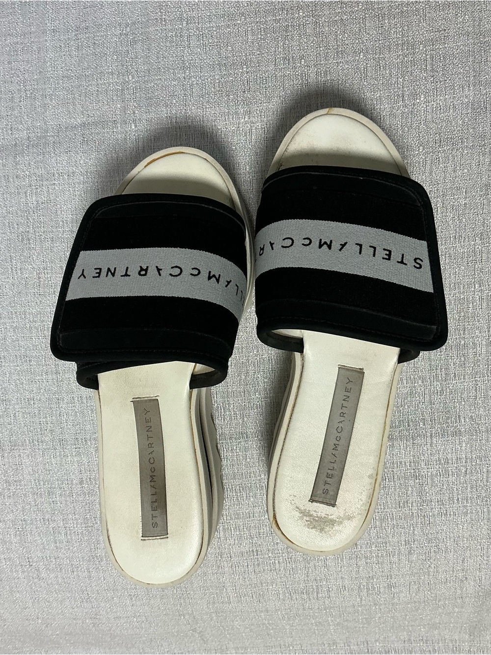 Stella McCartney Black and White Logo Slide Mules